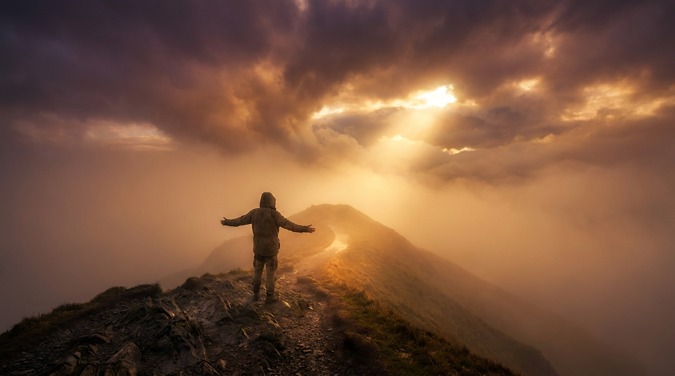 A lone figure walking a glowing path through darkness toward divine light — Faith: Trusting God When You Can't See